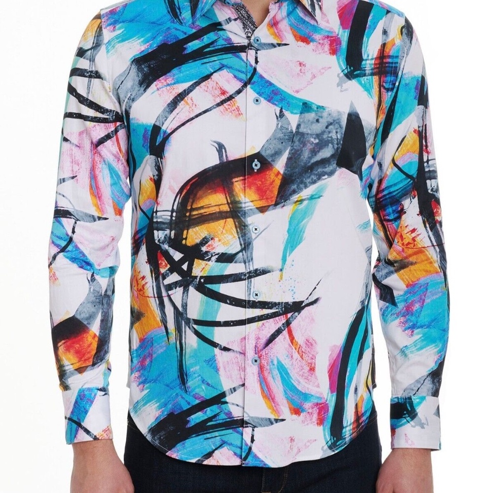 Robert Graham Geometric PROTEUS Abstract $238 Mens Medium Multicolor Sport Shirt - Picture 2 of 10
